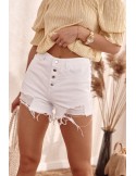 Button-up denim shorts with abrasions, white 730 - Online store - Boutique